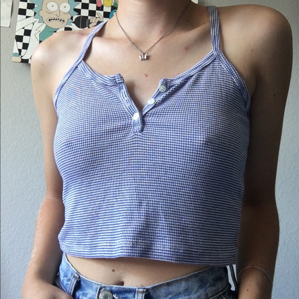 🦋Brandy Melville🦋 Ribbed Blue and White Tank Top